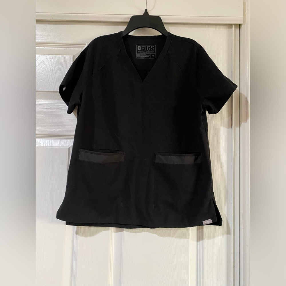 Figs‎ Scrub Top Womens XS Delmas V-Neck Shirt Nurse Hospital Black Short Sleeve